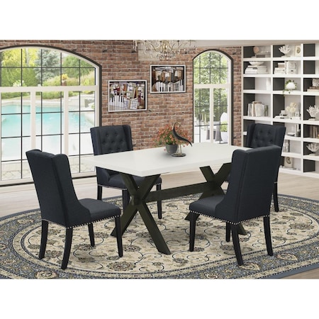 East West Furniture 5 Piece X-Style Dining Table Set - Wire Brush Black X626FO624-5
